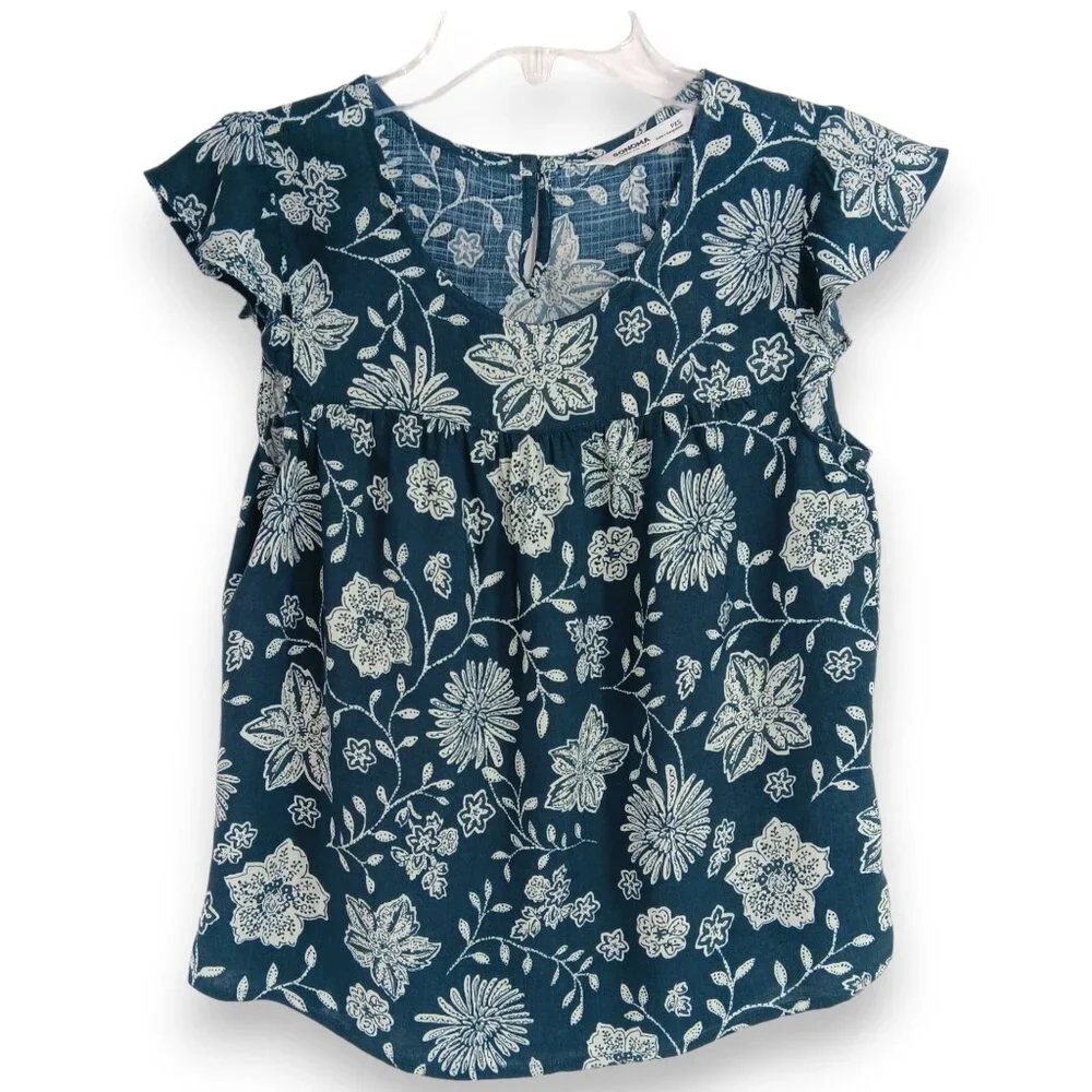 SONOMA- Women's Top-Green-White Floral-Tank-SIZE PXS-Light-Casual-Comfort - Picture 2 of 13